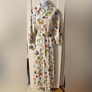 Alice and Olivia white floral dress with front buttons 3/4 sleeve